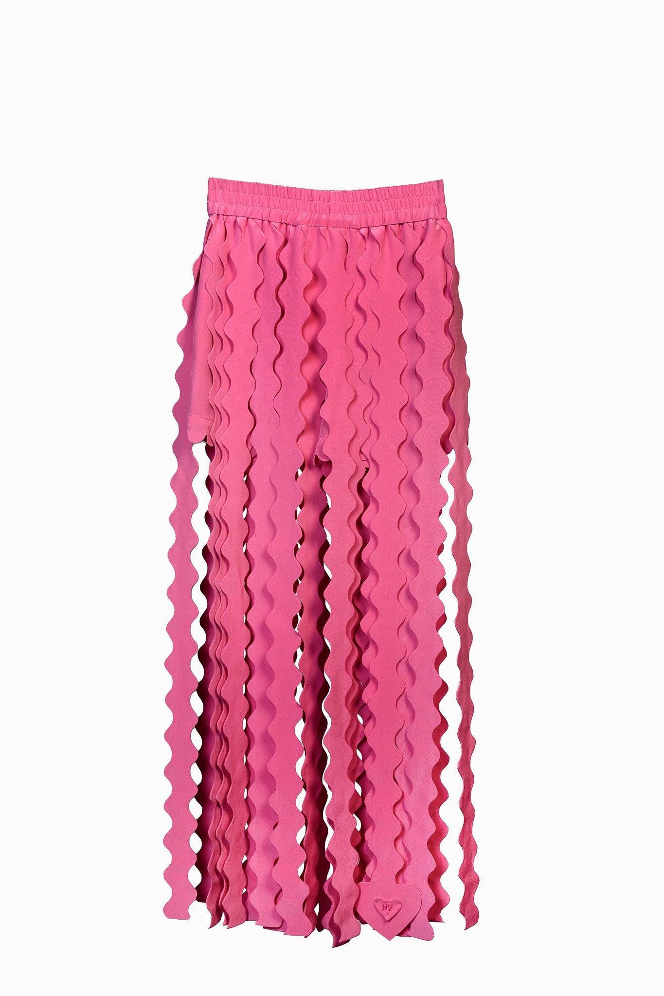 LEILANI silk crepe hand crafted wave edge fringe maxi skirt