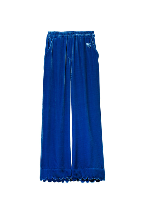 FERDI blue velvet scallop edge pants