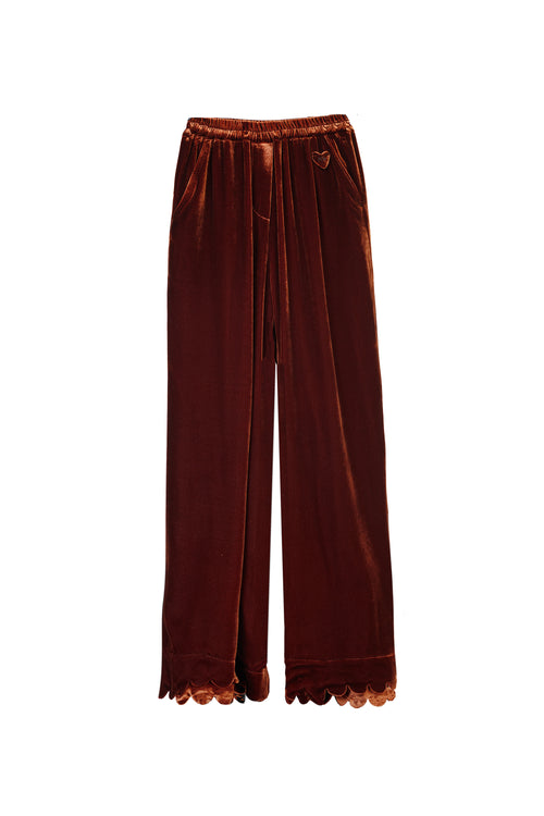 FERDI brown velvet scallop edge pants