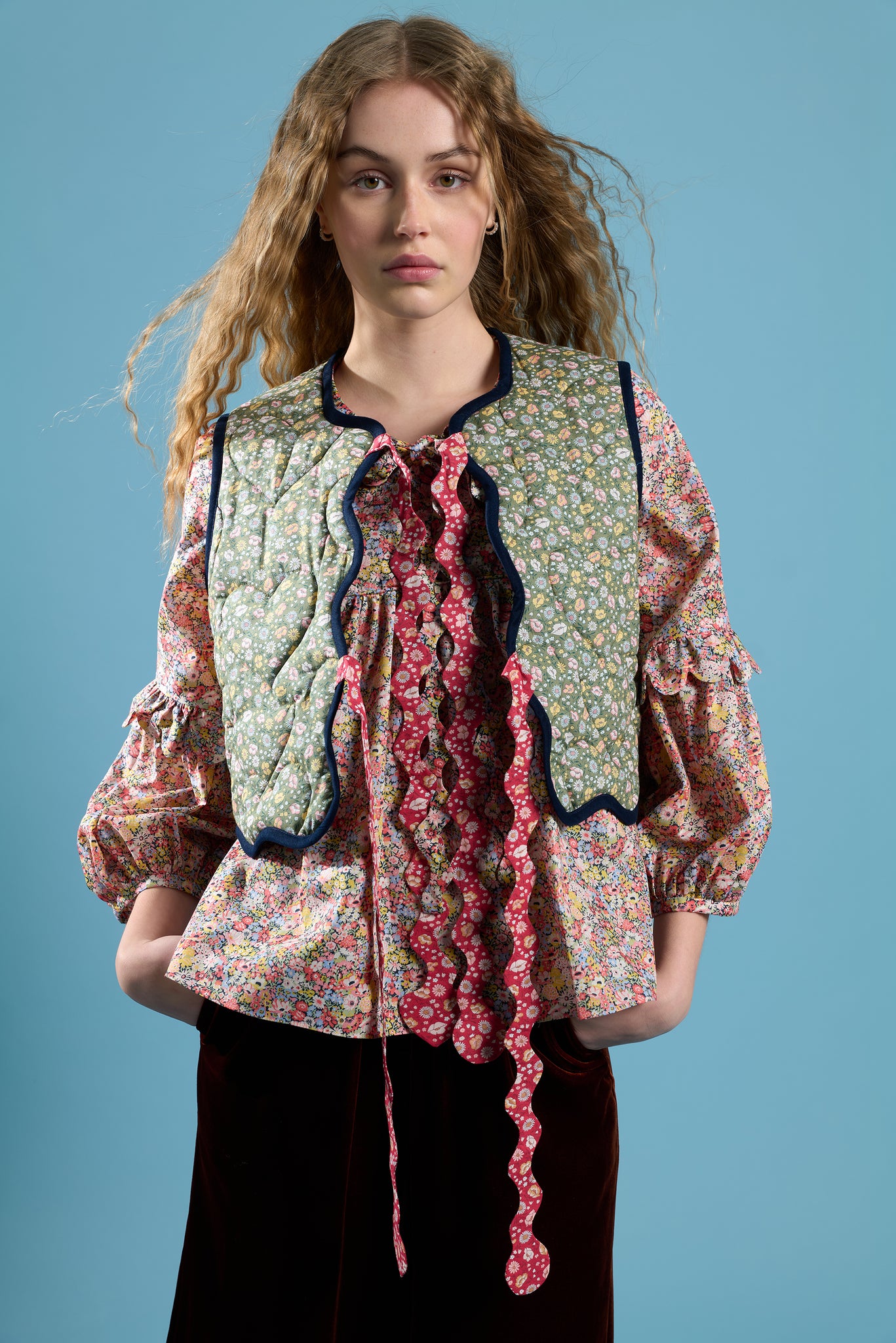 CANDITA reversible gabardine and liberty cotton poplin vest